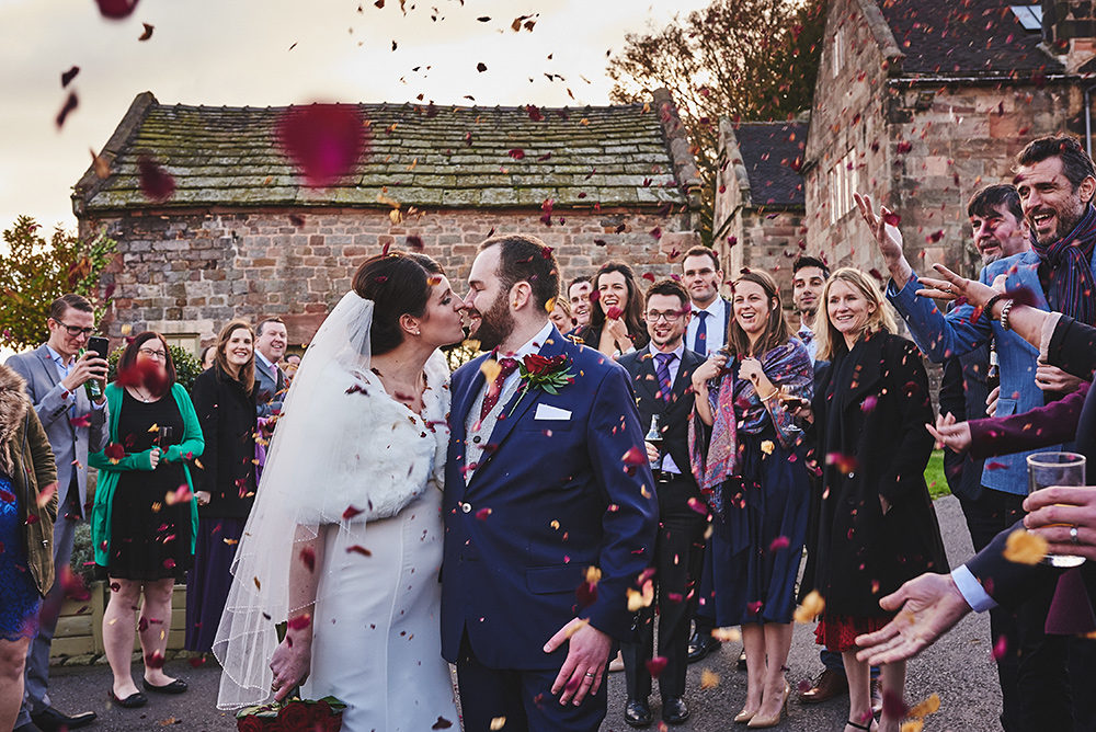 Confetti at The Ashes Barns wedding venue in Staffordshire