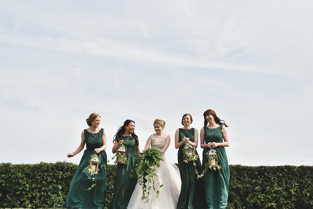 Bridesmaids having fun - Sandhole Oak Barn Wedding