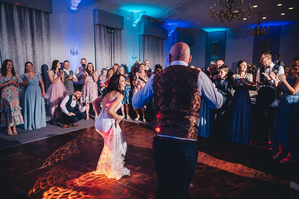 Shrigley Hall Macclesfield Wedding Photographer - Bride and groom fun dnace
