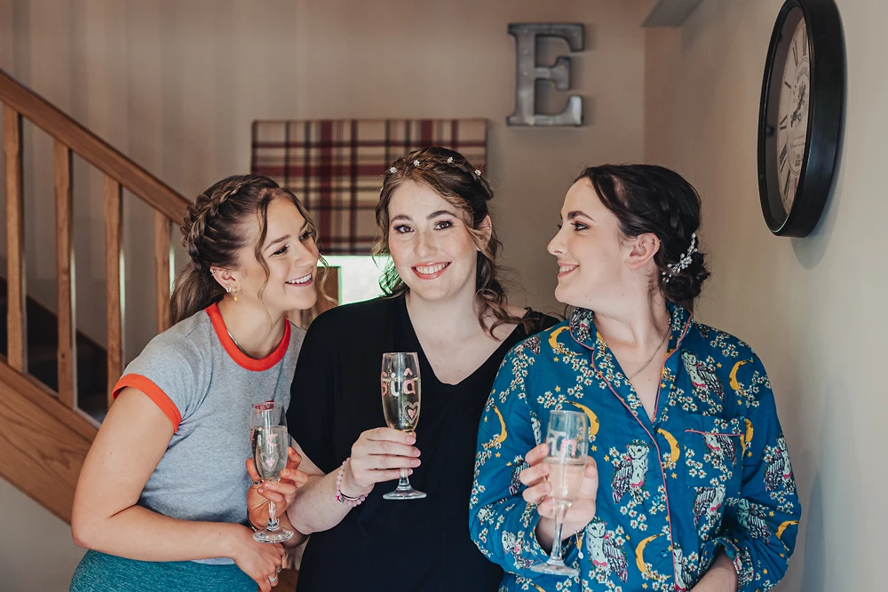 Bridal party at The Ashes Barns in Staffordshire