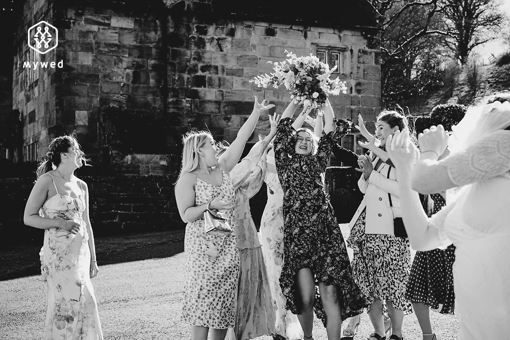 Bouquet toss at The Ashes Barns Staffordshire - Award-winning picture