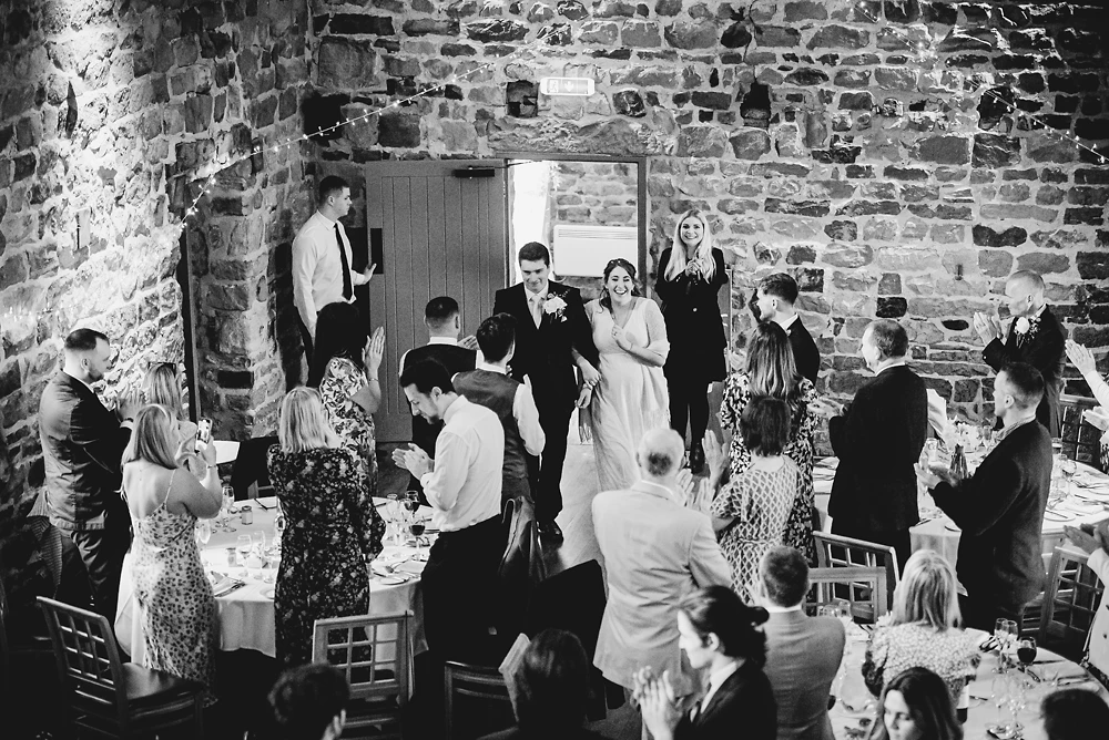 Couple announced into their reception at The Ashes Barns Staffordshire Wedding